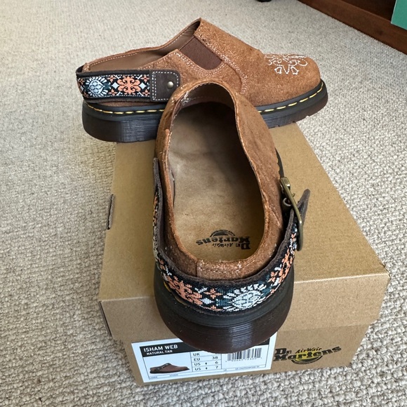 Dr. Martens Brown Suede Embroidered Buckle Clogs - Picture 4 of 7